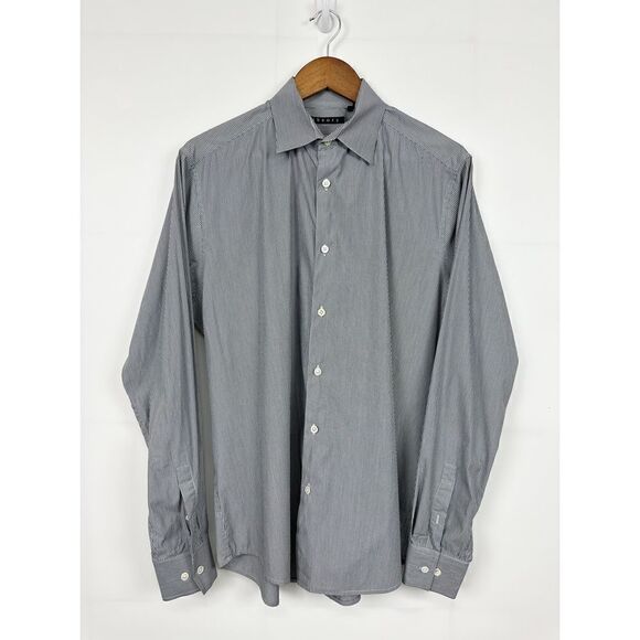 Theory Sylvain Striped Button Down Long Sleeve Dress Shirt Gray White Size Large - Picture 1 of 8